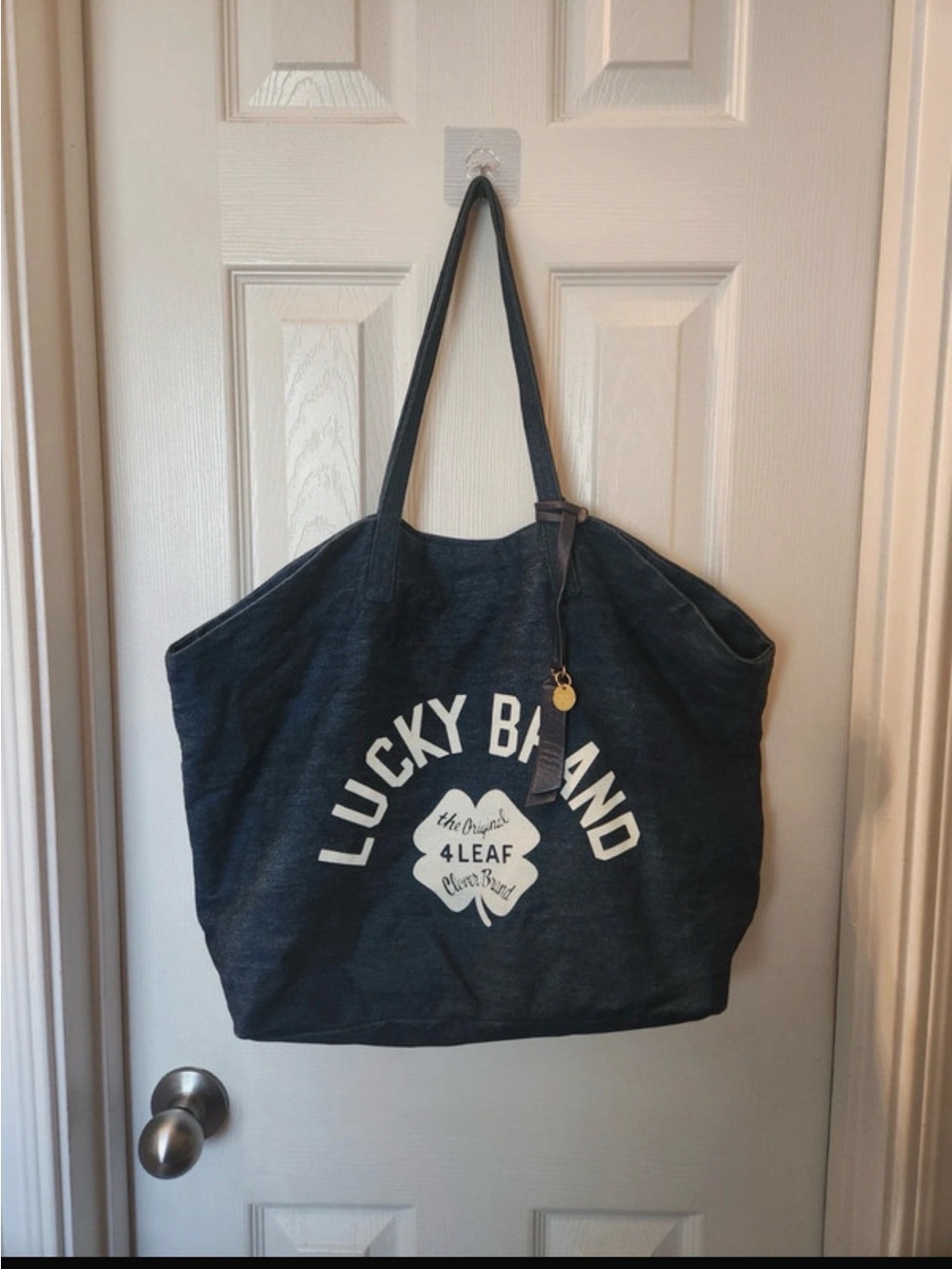 Lucky Brand Navy Canvas Tote with White Logo